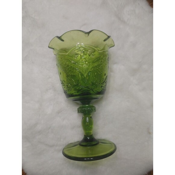 L.E. SMITH VINTAGE GREEN GOBLET Embossed AMERICAN EAGLES AND STARS - Picture 3 of 9